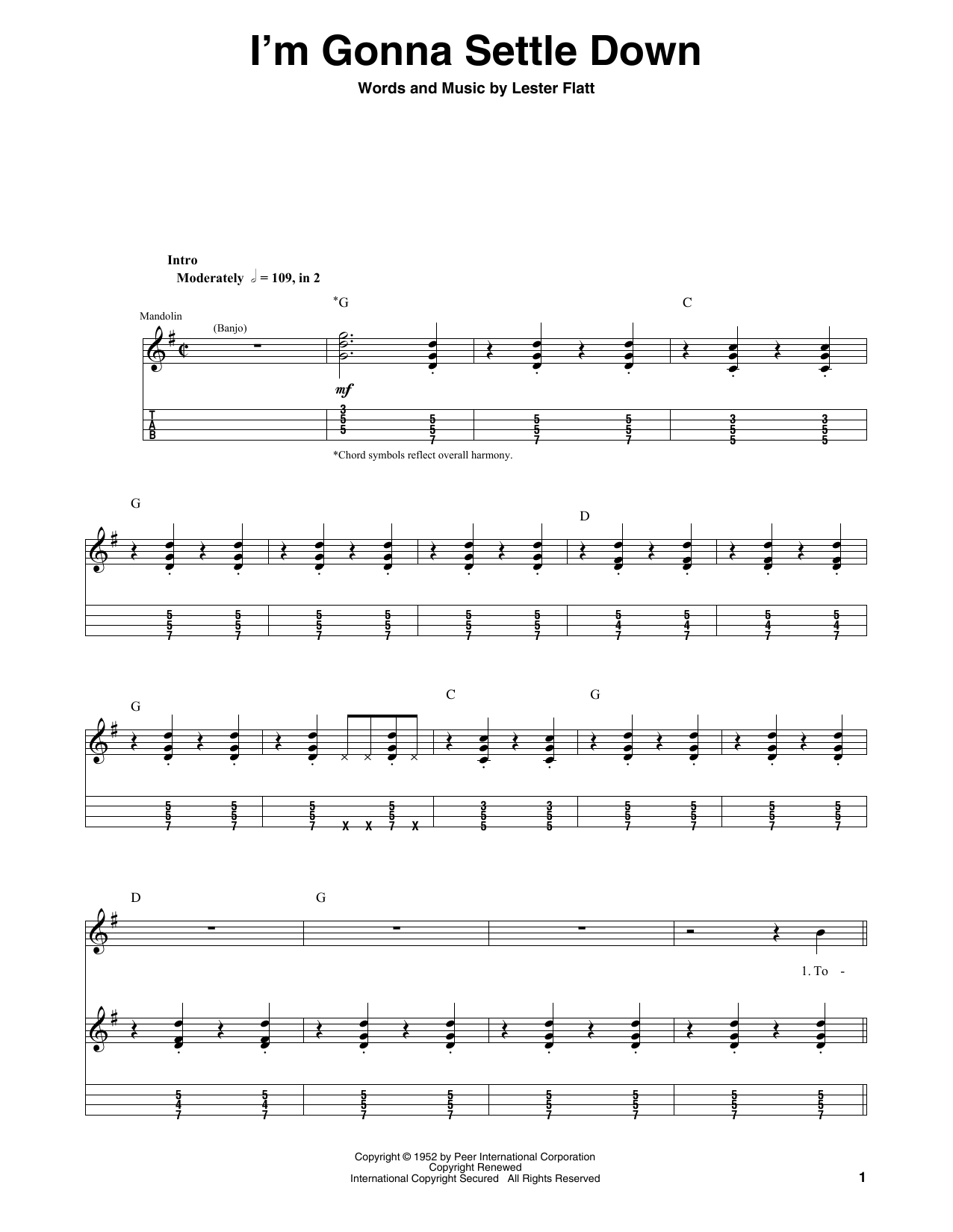 Doyle Lawson I'm Gonna Settle Down sheet music notes and chords. Download Printable PDF.