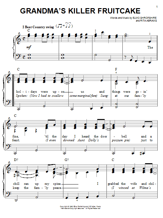 Dr. Elmo Grandma's Killer Fruitcake sheet music notes and chords. Download Printable PDF.