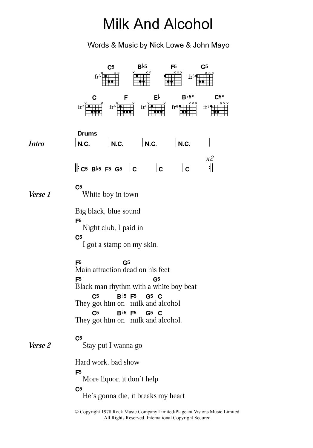 Dr. Feelgood Milk And Alcohol sheet music notes and chords. Download Printable PDF.