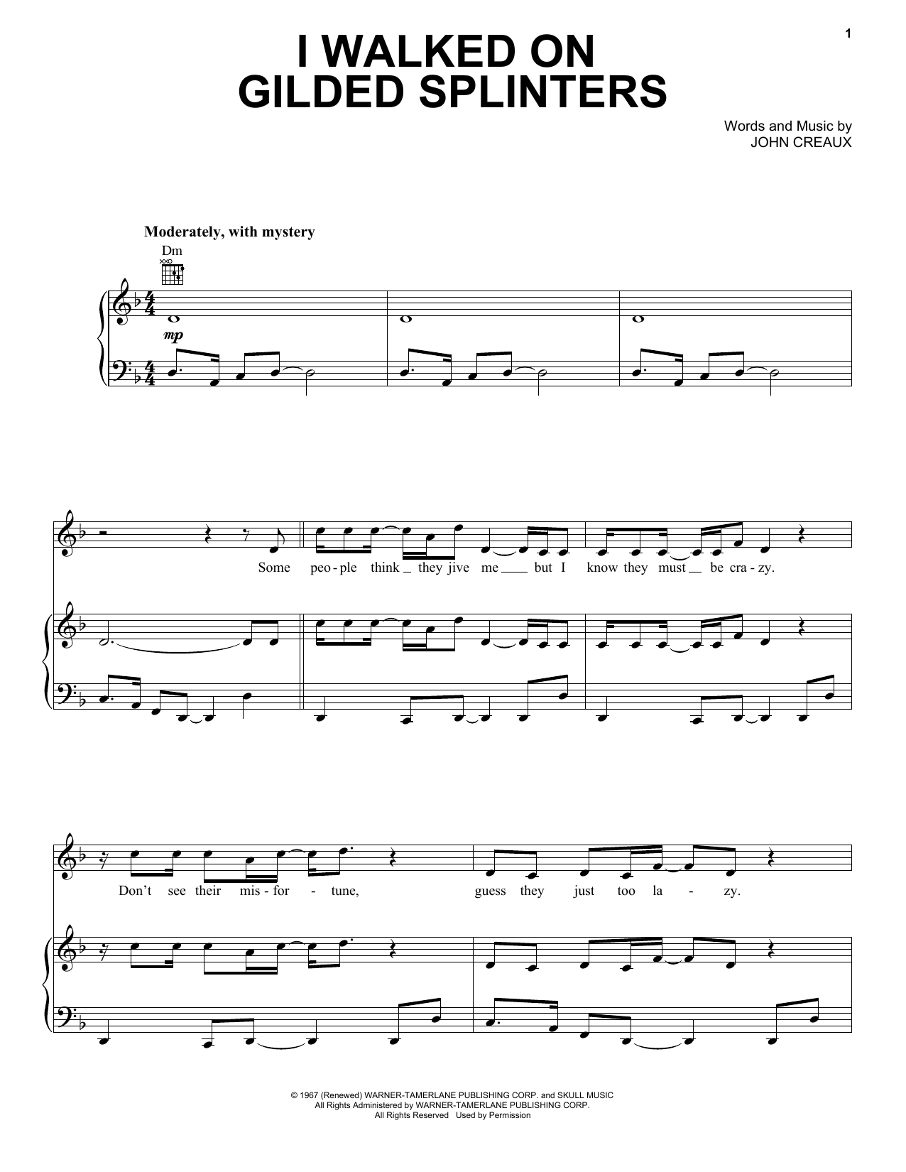 Learn to play Dr. John I Walked On Gilded Splinters sheet music for Piano, Vocal & Guitar Chords (Right-Hand Melody) in minutes. Price: 7.8900$ Dr. John I Walked On Gilded Splinters sheet music notes and chords arranged for Piano, Vocal & Guitar Chords (Right-Hand Melody)