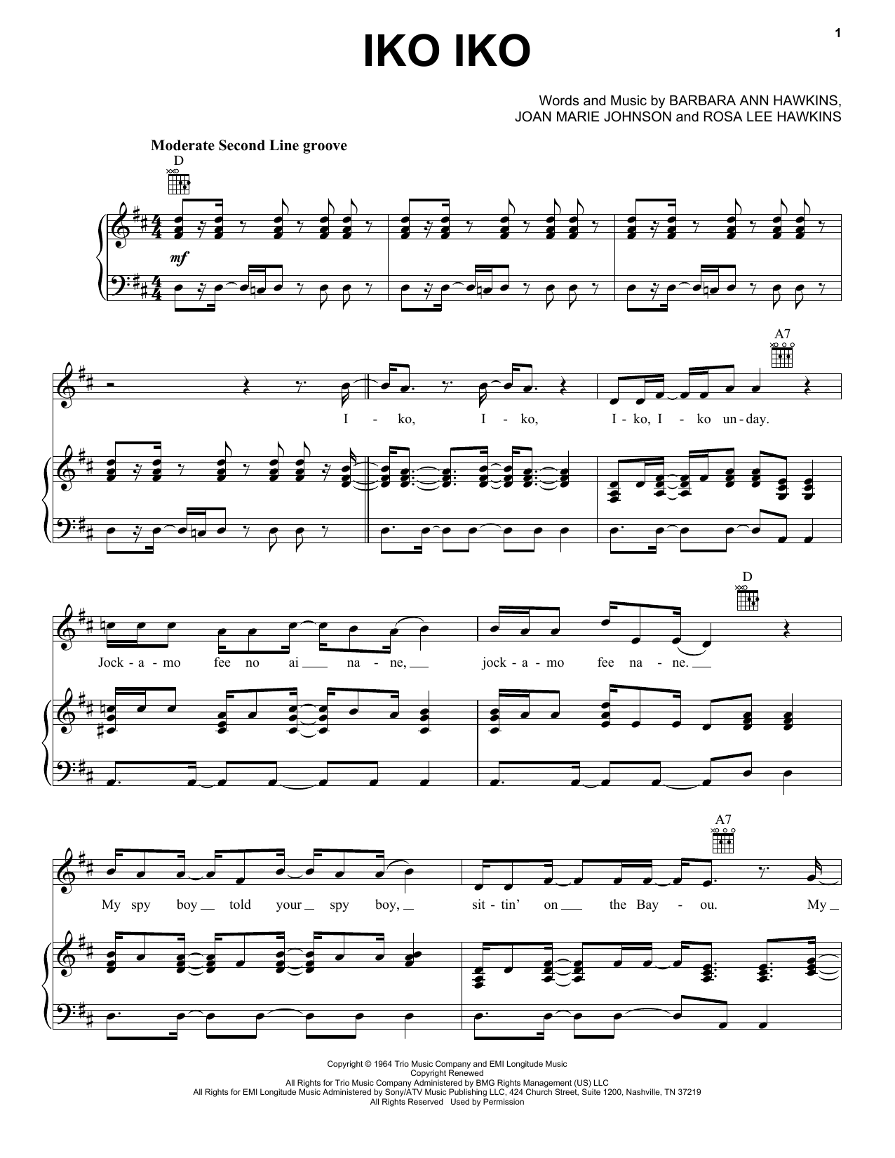 Dr. John Iko Iko sheet music notes and chords. Download Printable PDF.