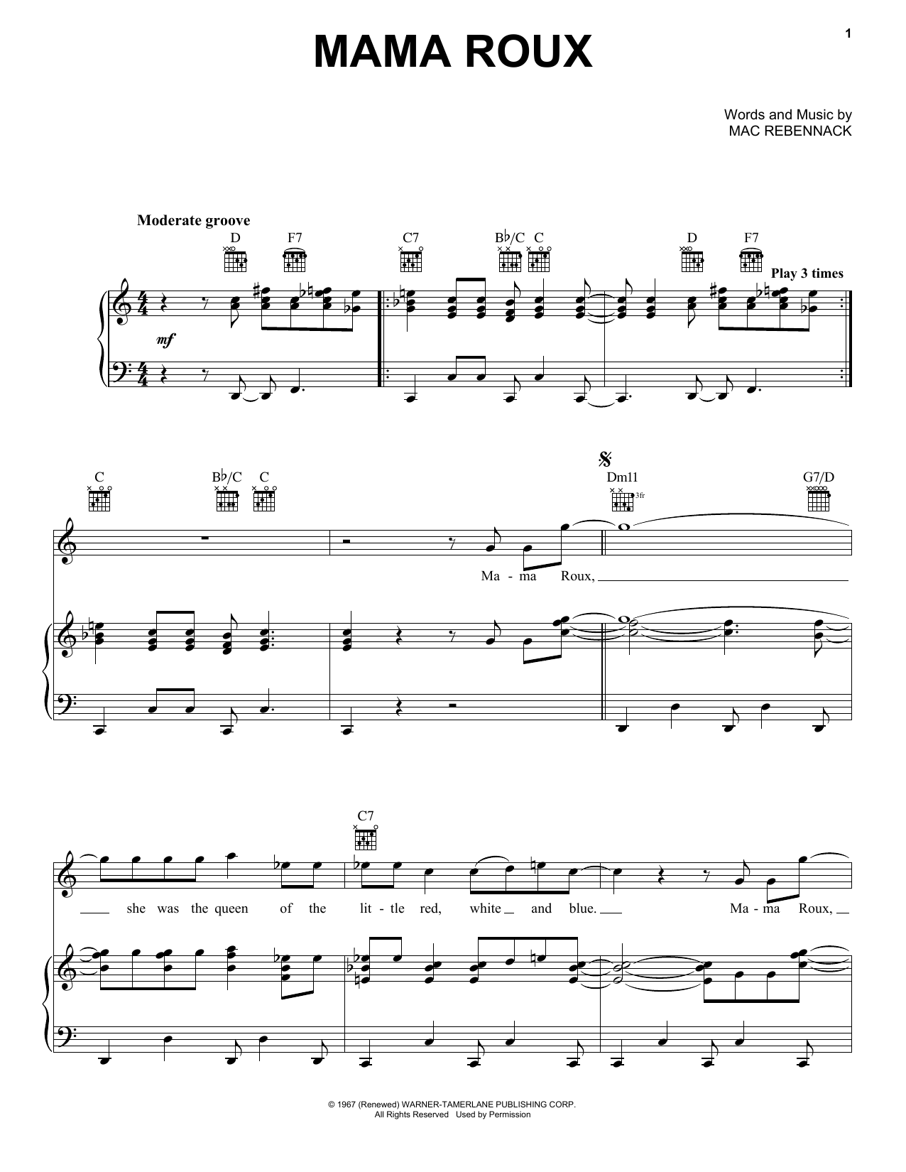 Dr. John Mama Roux sheet music notes and chords. Download Printable PDF.