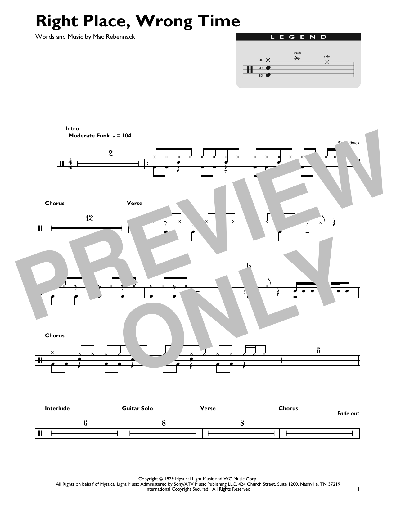 Dr. John Right Place, Wrong Time sheet music notes and chords. Download Printable PDF.