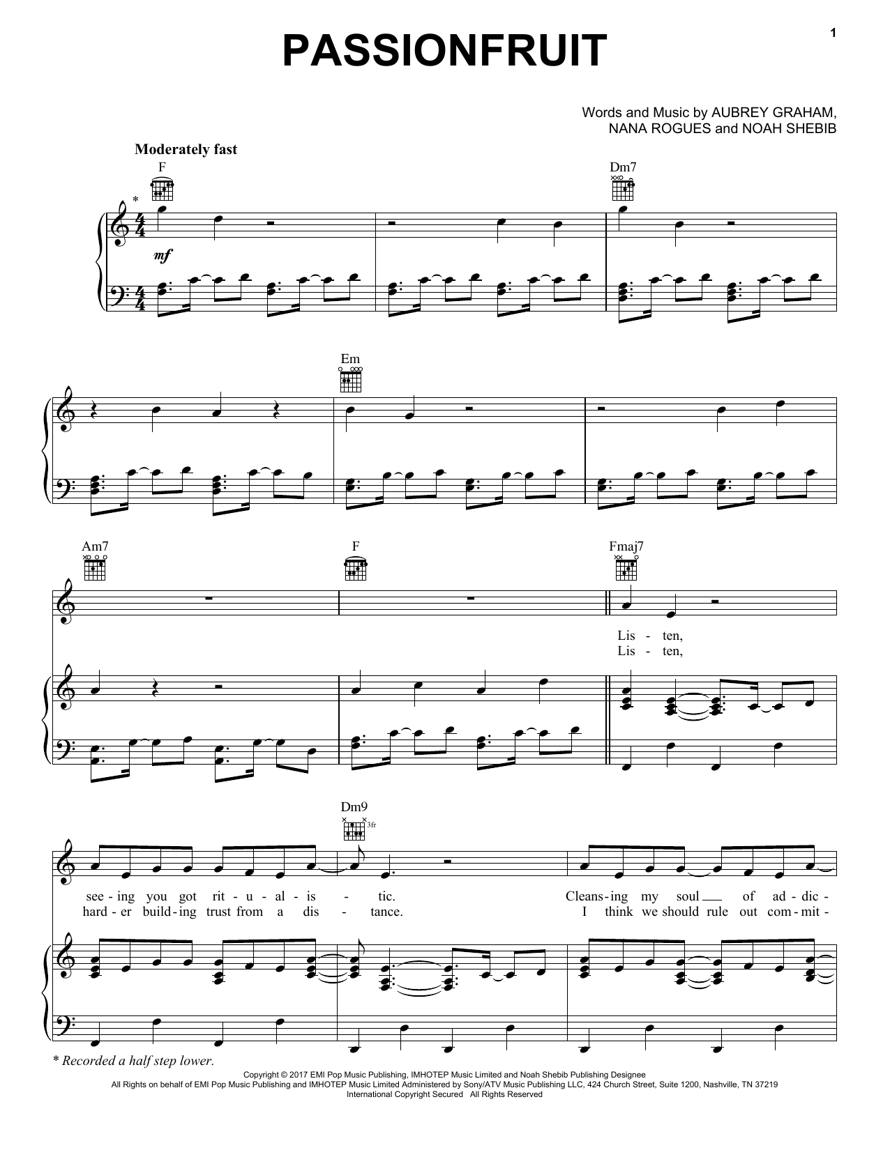 Drake Passionfruit sheet music notes and chords. Download Printable PDF.