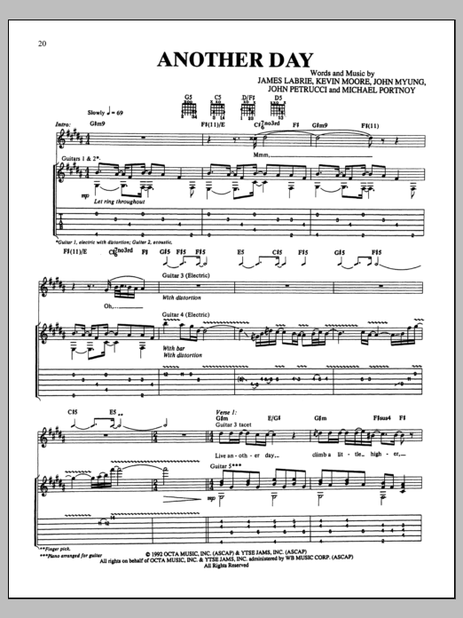 Dream Theater Another Day sheet music notes and chords. Download Printable PDF.