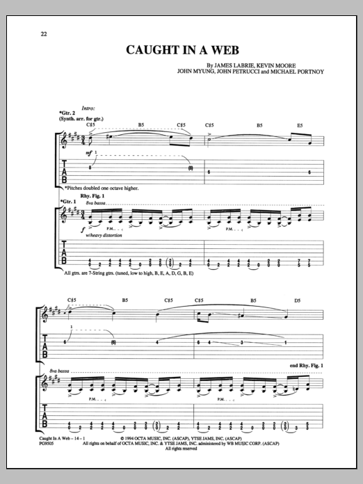 Learn to play Dream Theater Caught In A Web sheet music for Guitar Tab in minutes. Price: 7.8900$ Dream Theater Caught In A Web sheet music notes and chords arranged for Guitar Tab