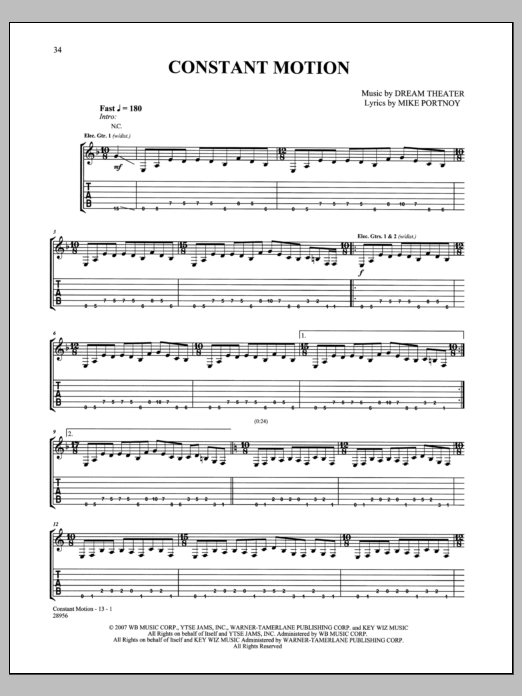 Dream Theater Constant Motion sheet music notes and chords. Download Printable PDF.