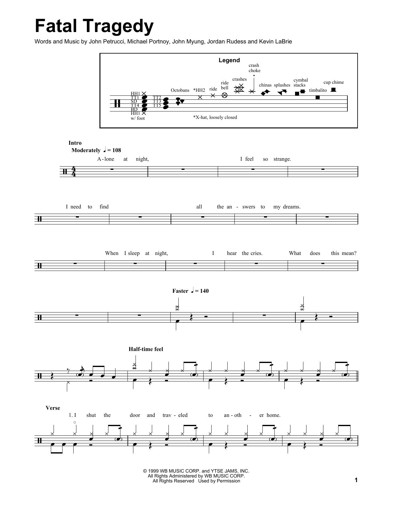 Dream Theater Fatal Tragedy sheet music notes and chords. Download Printable PDF.