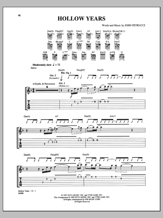 Dream Theater Hollow Years sheet music notes and chords. Download Printable PDF.