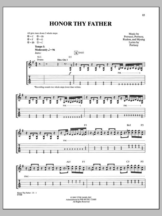 Learn to play Dream Theater Honor Thy Father sheet music for Guitar Tab in minutes. Price: 7.8900$ Dream Theater Honor Thy Father sheet music notes and chords arranged for Guitar Tab