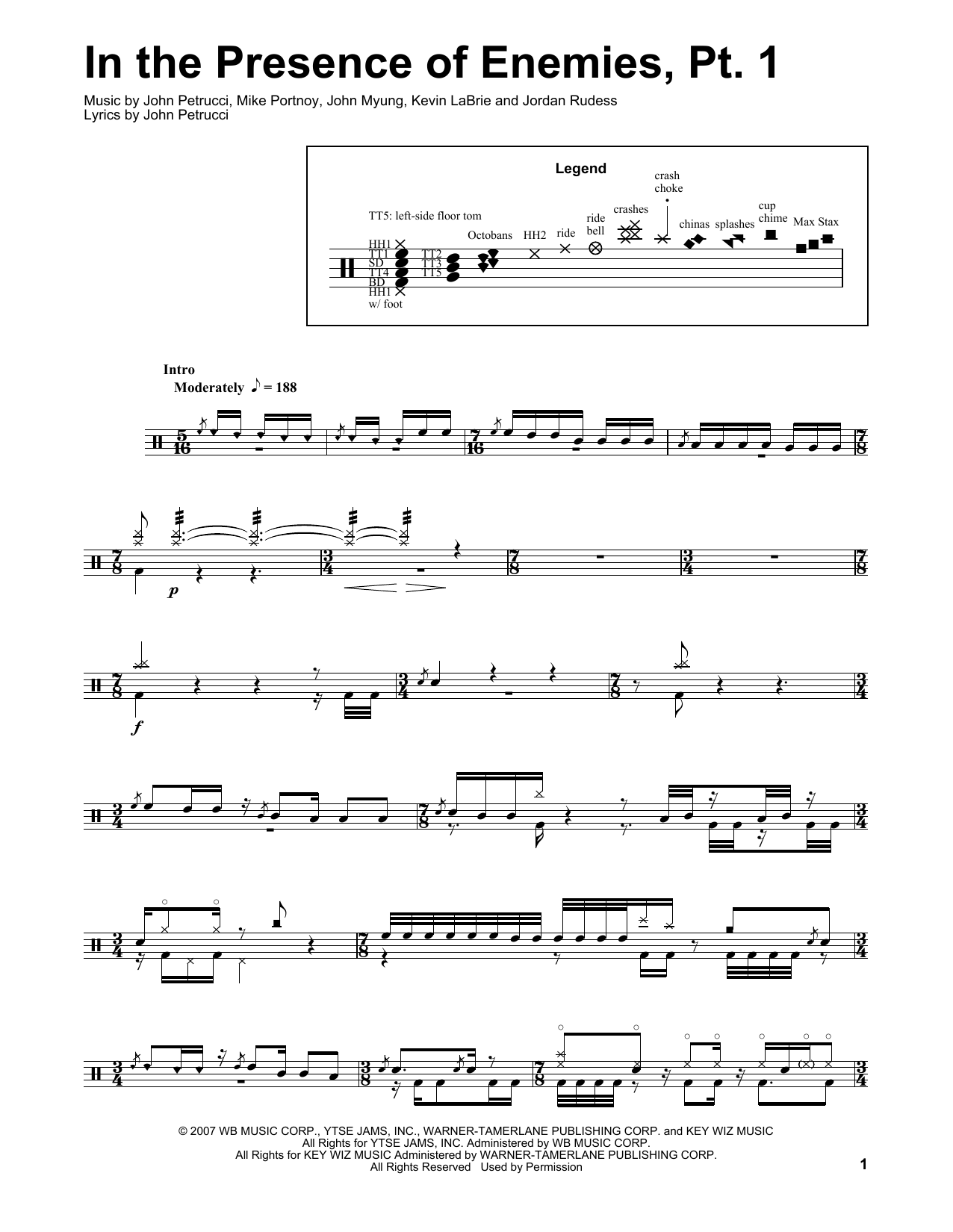 Dream Theater In The Presence Of Enemies - Part 1 sheet music notes and chords. Download Printable PDF.