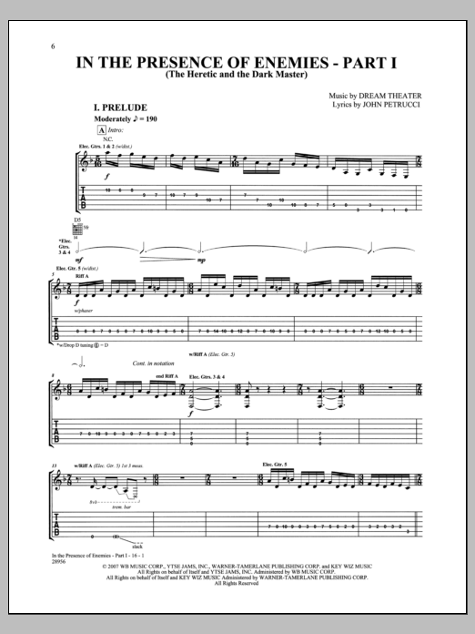 Dream Theater In The Presence Of Enemies, Pt. 1 sheet music notes and chords. Download Printable PDF.