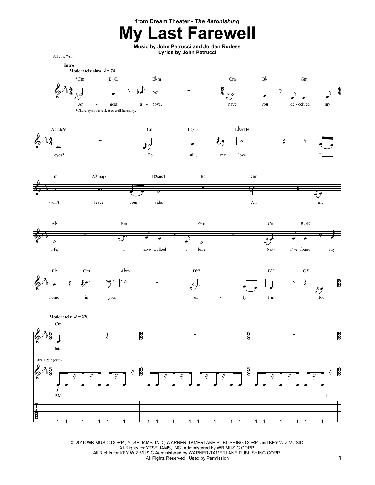 Learn to play Dream Theater My Last Farewell sheet music for Guitar Tab in minutes. Price: 7.8900$ Dream Theater My Last Farewell sheet music notes and chords arranged for Guitar Tab
