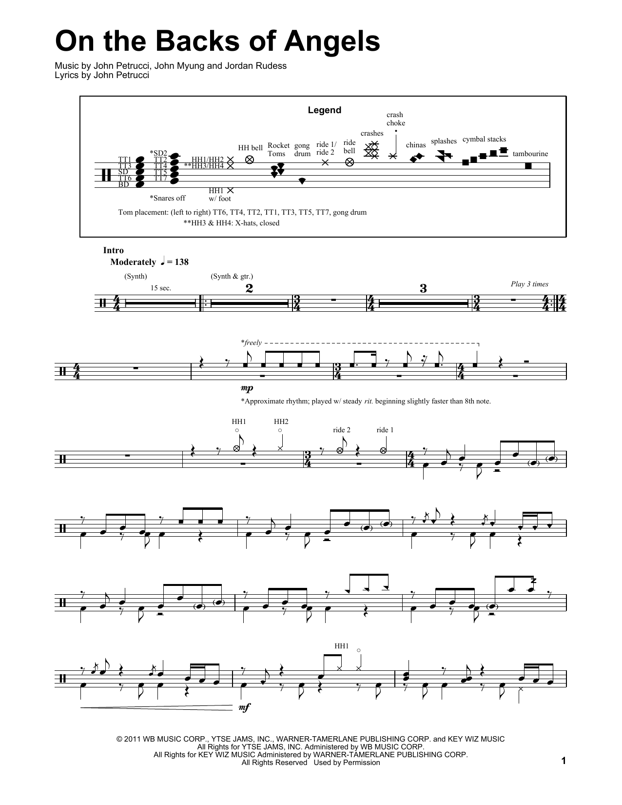 Dream Theater On The Backs Of Angels sheet music notes and chords. Download Printable PDF.