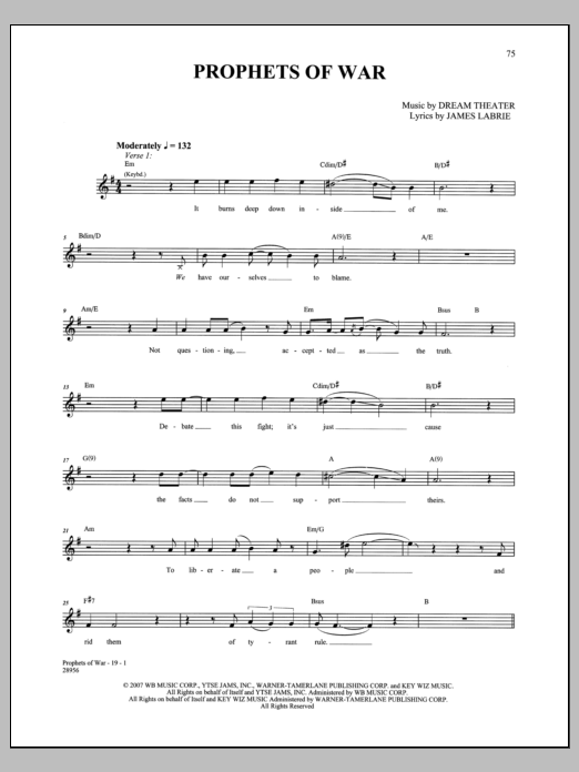 Learn to play Dream Theater Prophets Of War sheet music for Guitar Tab in minutes. Price: 7.8900$ Dream Theater Prophets Of War sheet music notes and chords arranged for Guitar Tab