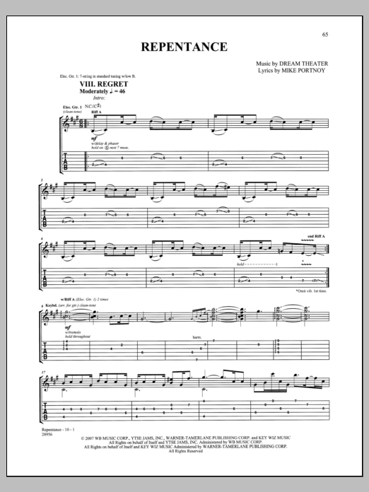 Dream Theater Repentance sheet music notes and chords. Download Printable PDF.