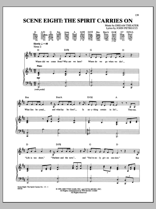 Dream Theater Scene Eight: The Spirit Carries On sheet music notes and chords. Download Printable PDF.