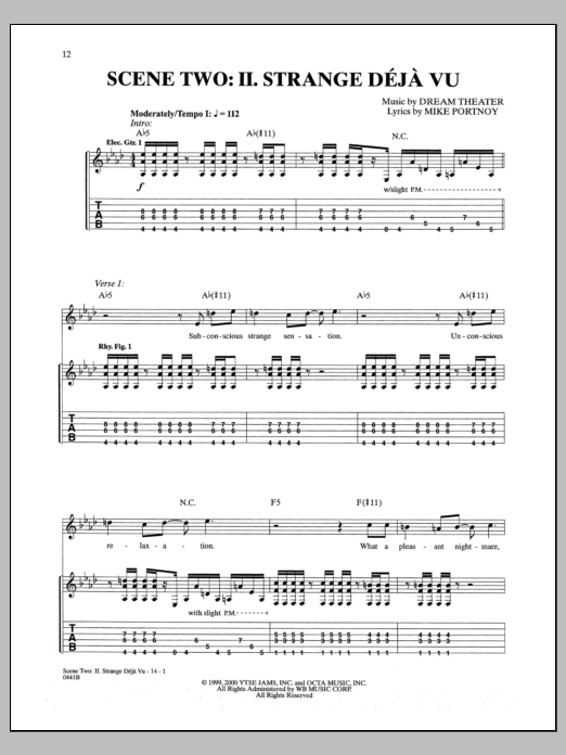 Learn to play Dream Theater Scene Two: II. Strange Deja Vu sheet music for Guitar Tab in minutes. Price: 7.8900$ Dream Theater Scene Two: II. Strange Deja Vu sheet music notes and chords arranged for Guitar Tab