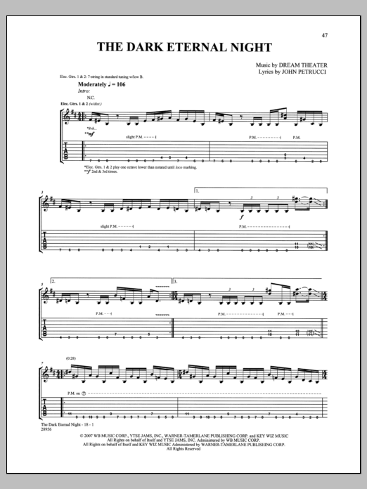 Dream Theater The Dark Eternal Night sheet music notes and chords. Download Printable PDF.