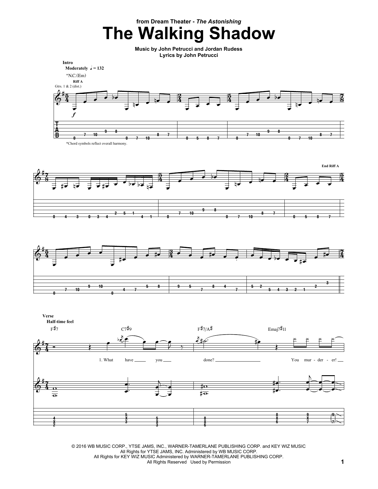 Learn to play Dream Theater The Walking Shadow sheet music for Guitar Tab in minutes. Price: 7.8900$ Dream Theater The Walking Shadow sheet music notes and chords arranged for Guitar Tab