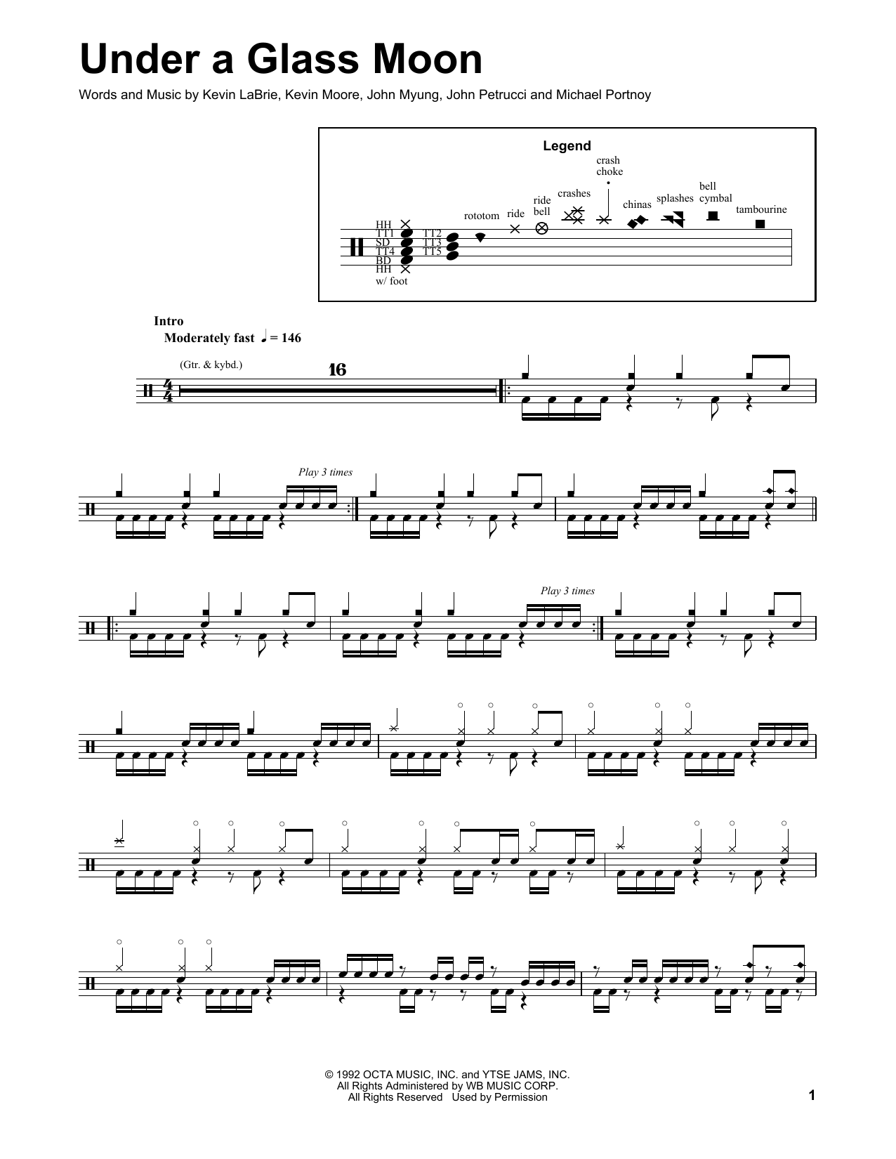 Dream Theater Under A Glass Moon sheet music notes and chords. Download Printable PDF.