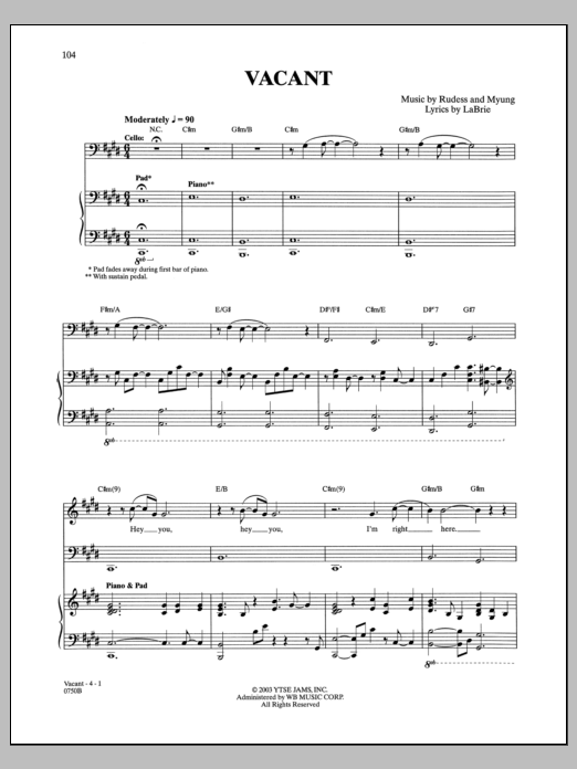 Learn to play Dream Theater Vacant sheet music for Guitar Tab in minutes. Price: 7.8900$ Dream Theater Vacant sheet music notes and chords arranged for Guitar Tab