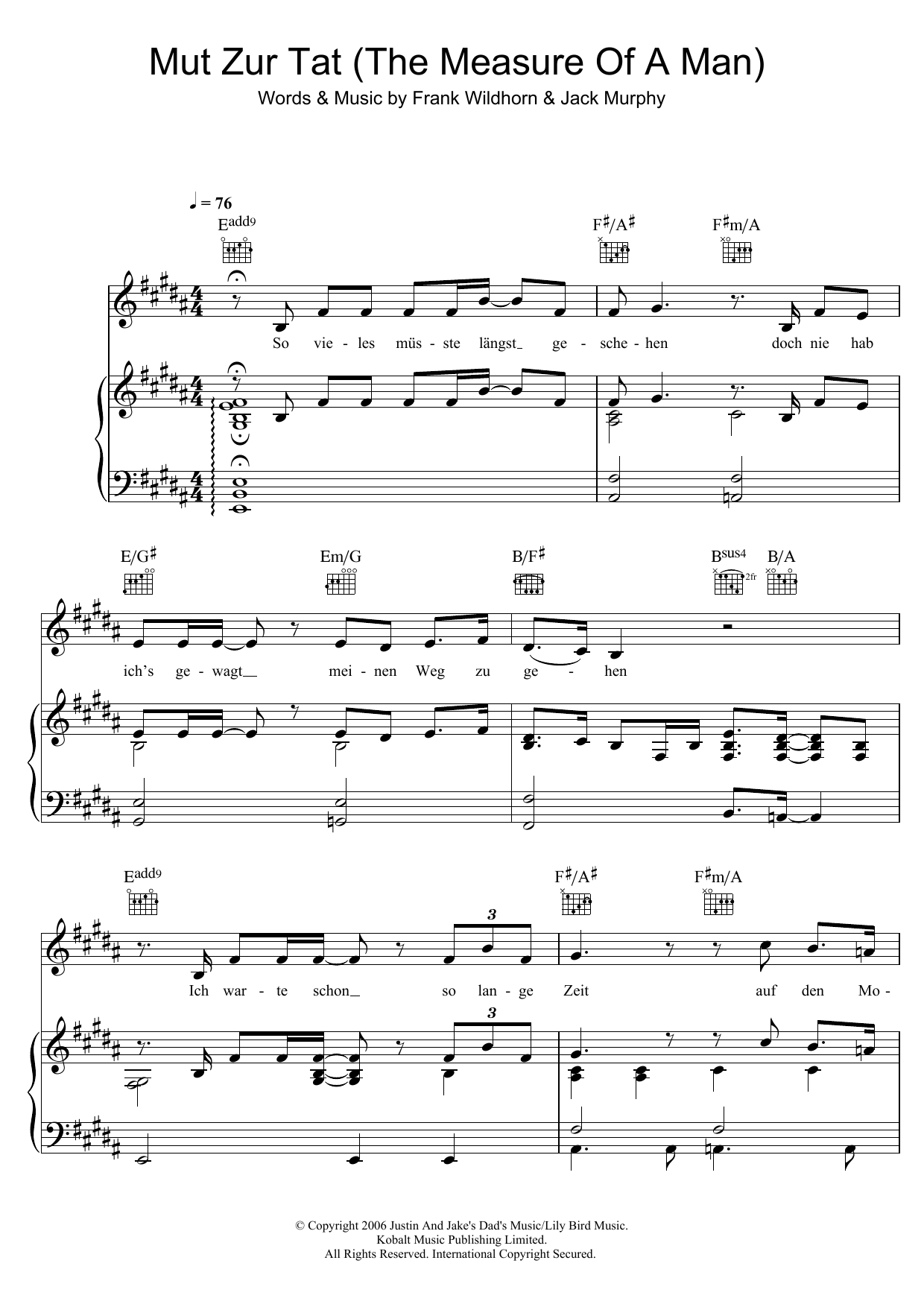 Drew Sarich Mut Zur Tat (The Measure Of A Man) sheet music notes and chords. Download Printable PDF.