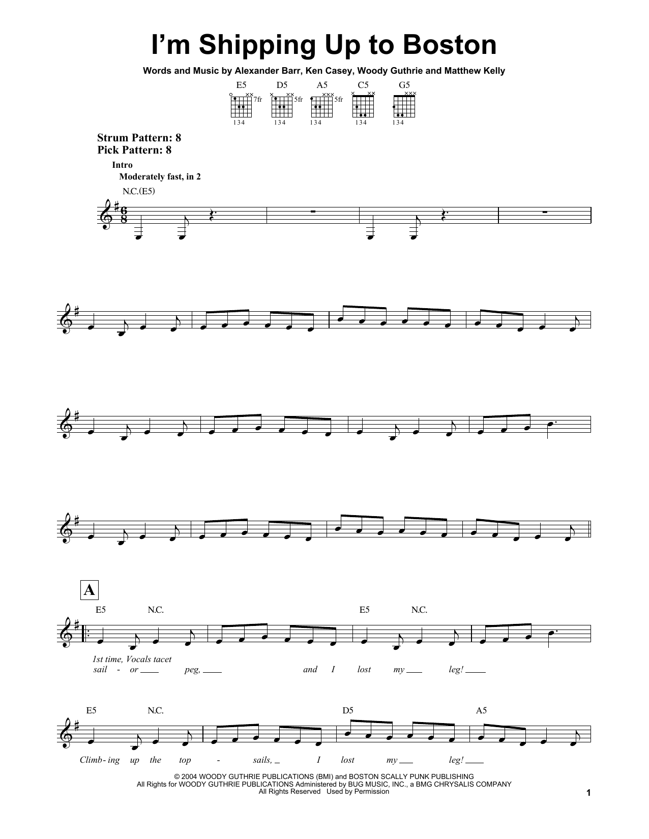 Dropkick Murphys I'm Shipping Up To Boston sheet music notes and chords. Download Printable PDF.