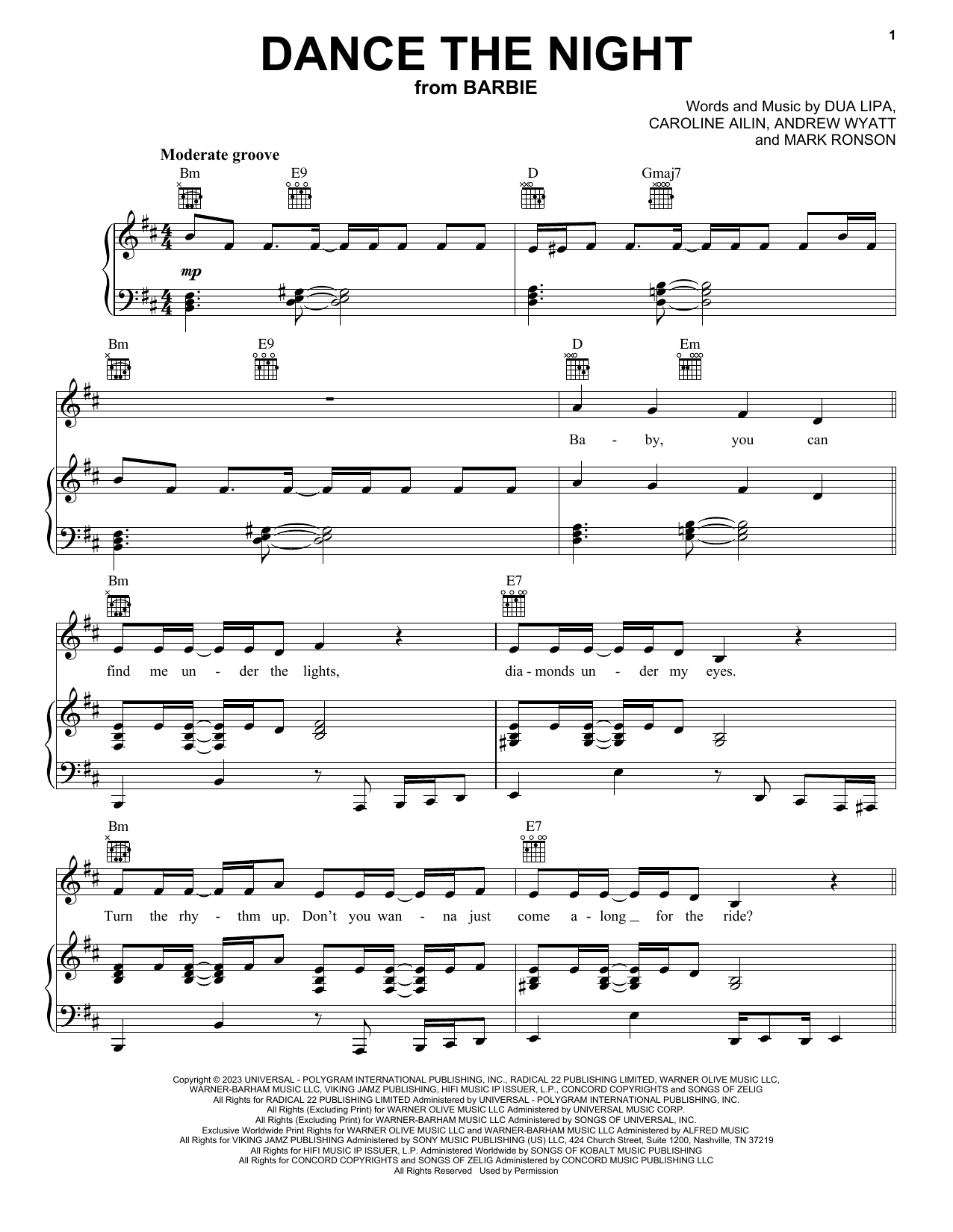 Dua Lipa Dance The Night sheet music notes and chords. Download Printable PDF.