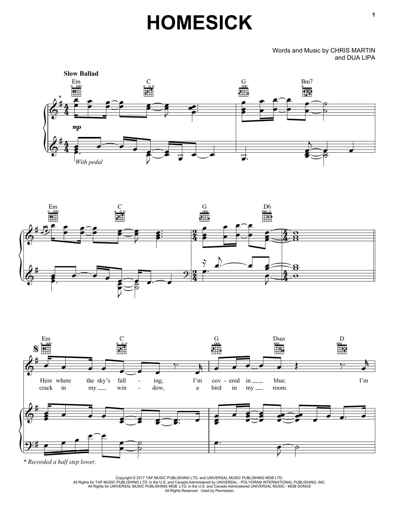 Dua Lipa feat. Chris Martin Homesick sheet music notes and chords. Download Printable PDF.