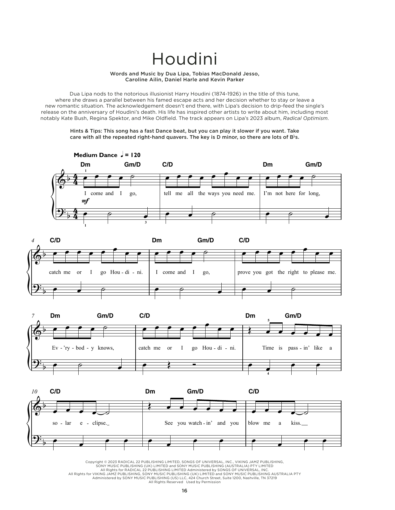 Dua Lipa Houdini sheet music notes and chords. Download Printable PDF.