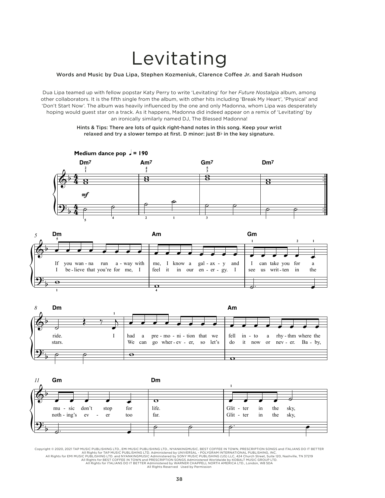 Dua Lipa Levitating sheet music notes and chords. Download Printable PDF.