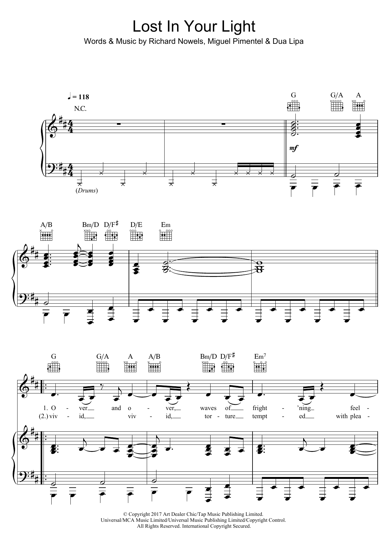 Learn to play Dua Lipa Lost In Your Light (feat. Miguel) sheet music for Piano, Vocal & Guitar Chords in minutes. Price: 7.8900$ Dua Lipa Lost In Your Light (feat. Miguel) sheet music notes and chords arranged for Piano, Vocal & Guitar Chords