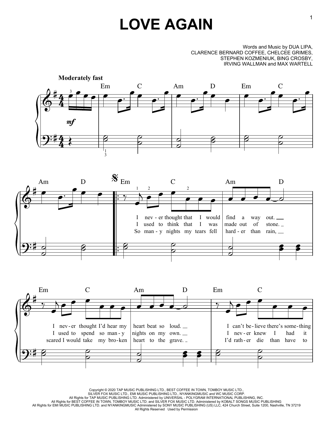 Dua Lipa Love Again sheet music notes and chords. Download Printable PDF.