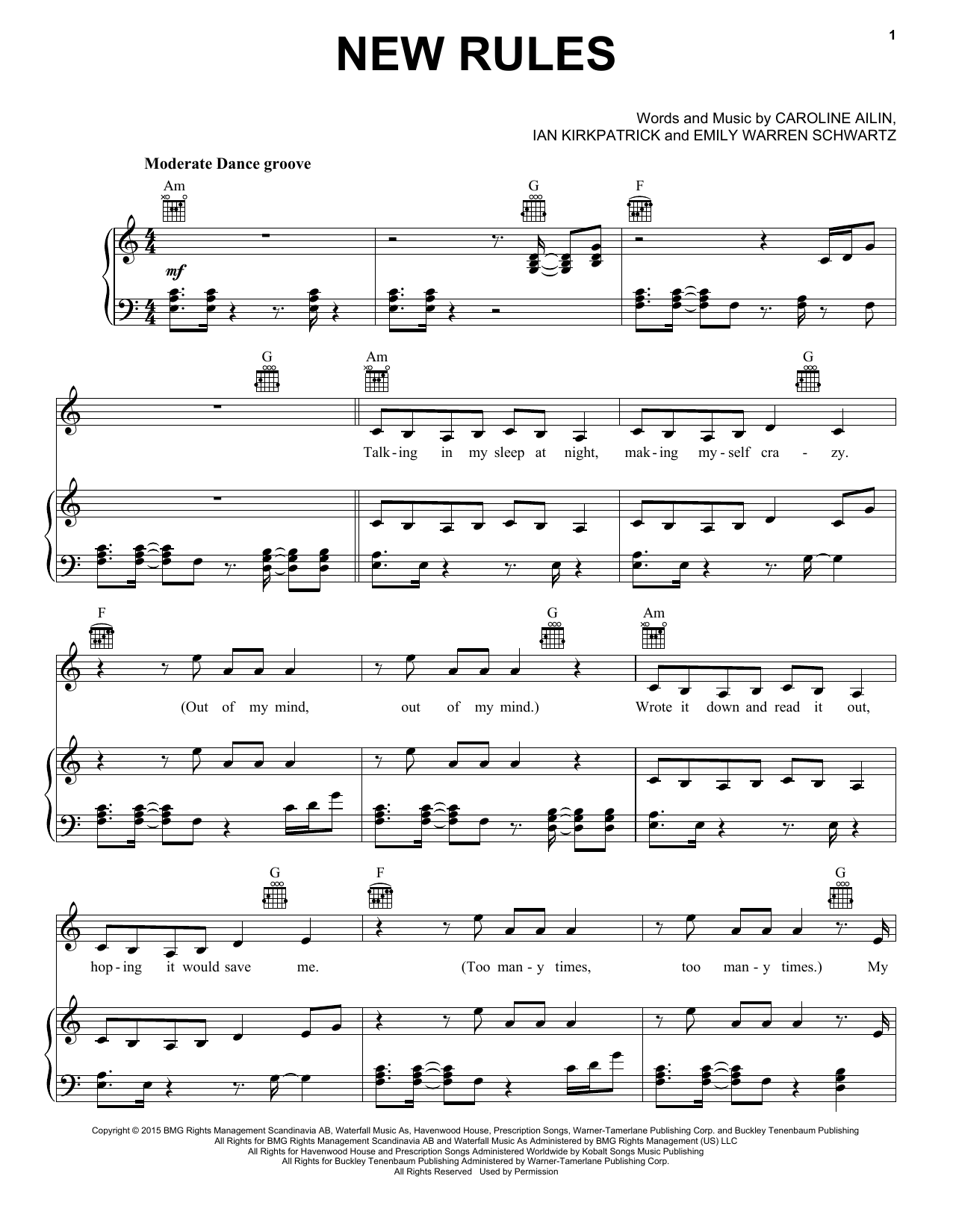 Dua Lipa New Rules sheet music notes and chords. Download Printable PDF.