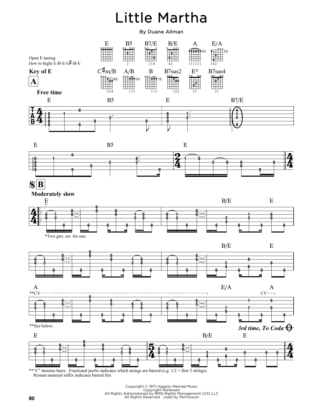 Duane Allman Little Martha sheet music notes and chords. Download Printable PDF.