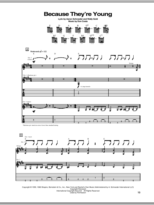 Duane Eddy Because They're Young sheet music notes and chords. Download Printable PDF.