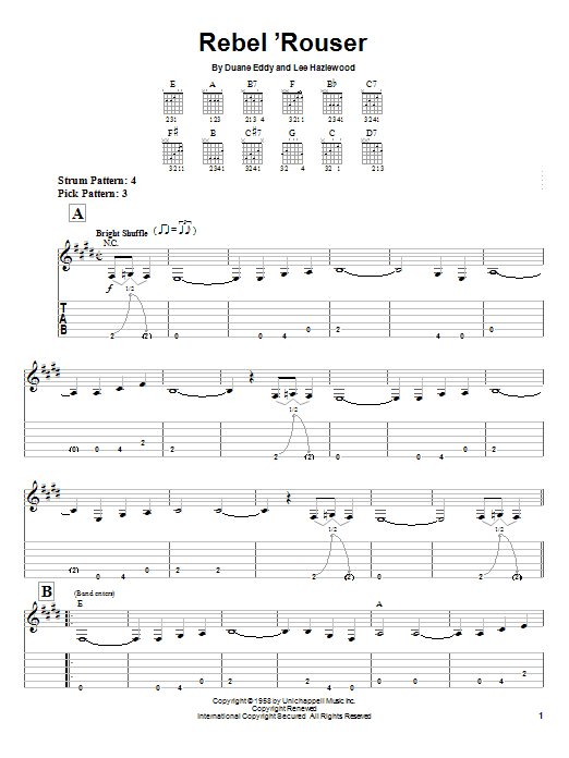 Duane Eddy Rebel 'Rouser sheet music notes and chords. Download Printable PDF.