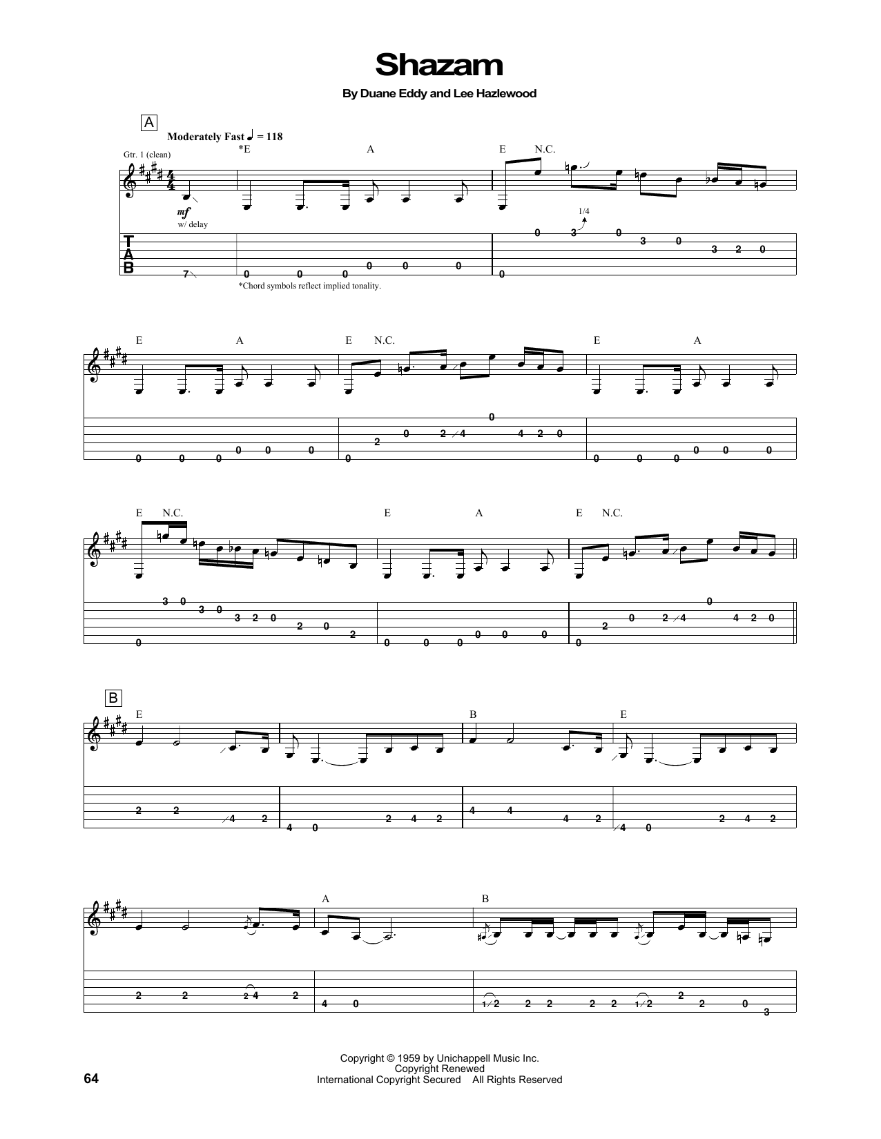 Duane Eddy Shazam sheet music notes and chords. Download Printable PDF.