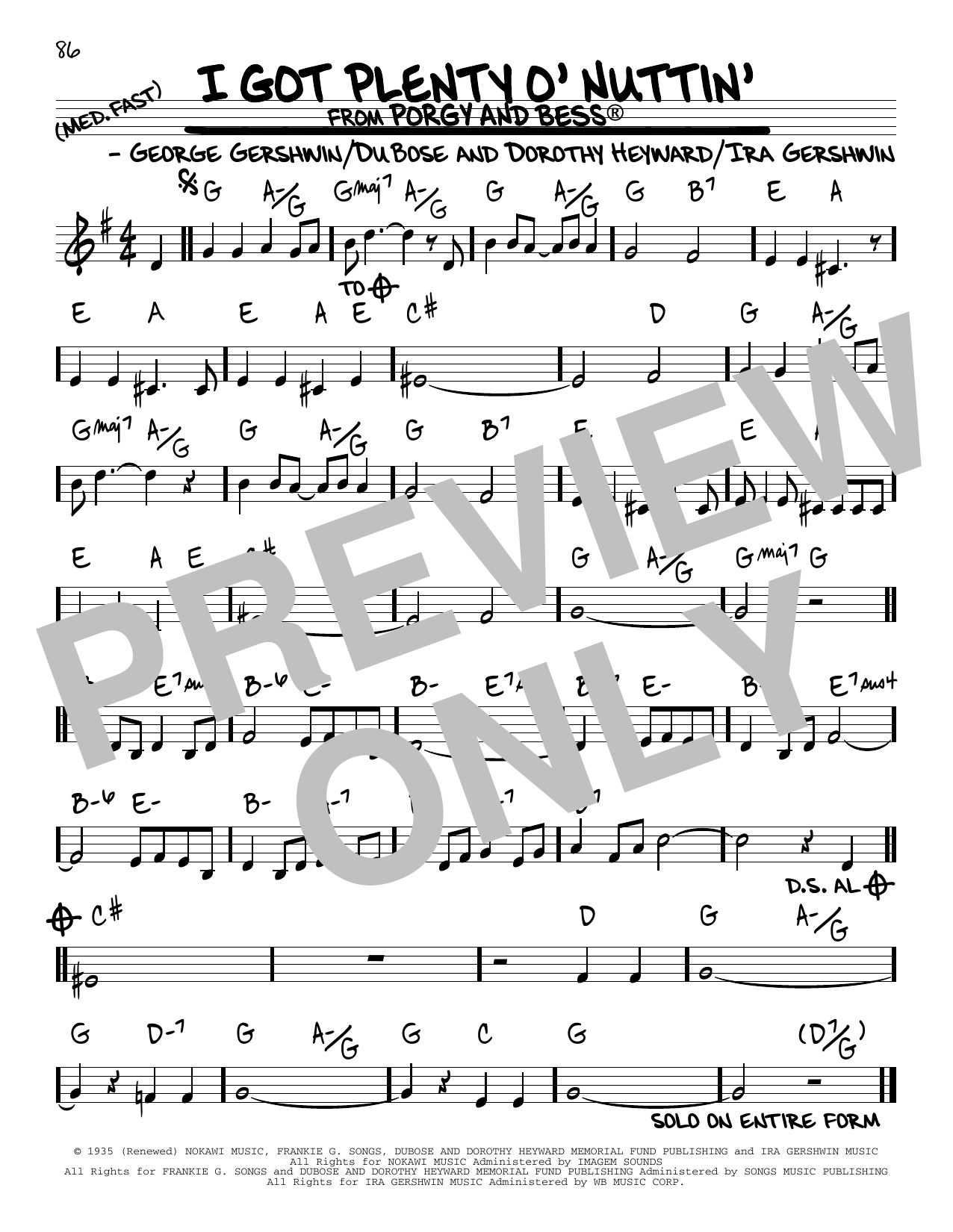 George Gershwin I Got Plenty O' Nuttin' sheet music notes and chords arranged for Real Book – Melody & Chords