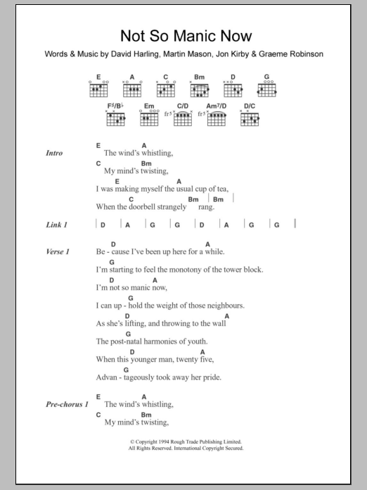 Dubstar Not So Manic Now sheet music notes and chords. Download Printable PDF.