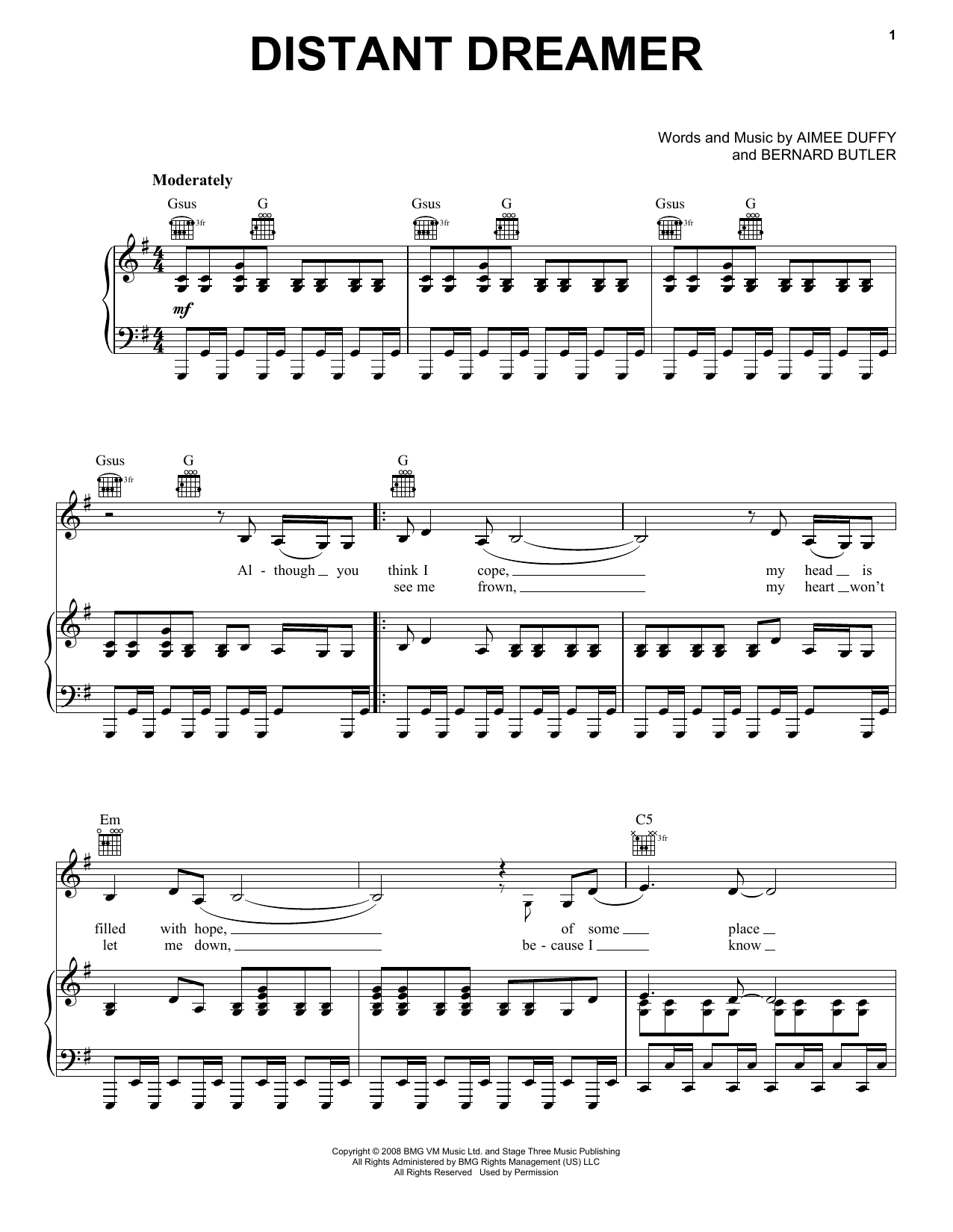 Learn to play Duffy Distant Dreamer sheet music for Piano, Vocal & Guitar Chords (Right-Hand Melody) in minutes. Price: 7.8900$ Duffy Distant Dreamer sheet music notes and chords arranged for Piano, Vocal & Guitar Chords (Right-Hand Melody)