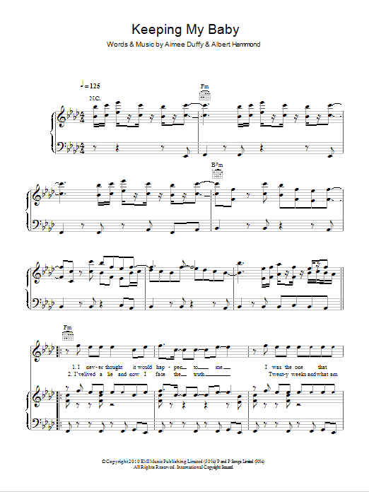 Learn to play Duffy Keeping My Baby sheet music for Piano, Vocal & Guitar Chords in minutes. Price: 7.8900$ Duffy Keeping My Baby sheet music notes and chords arranged for Piano, Vocal & Guitar Chords
