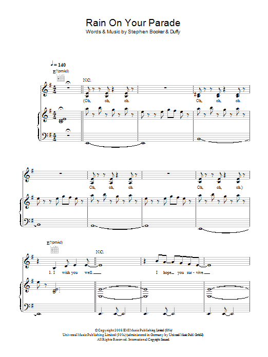 Learn to play Duffy Rain On Your Parade sheet music for Piano, Vocal & Guitar Chords in minutes. Price: 7.8900$ Duffy Rain On Your Parade sheet music notes and chords arranged for Piano, Vocal & Guitar Chords