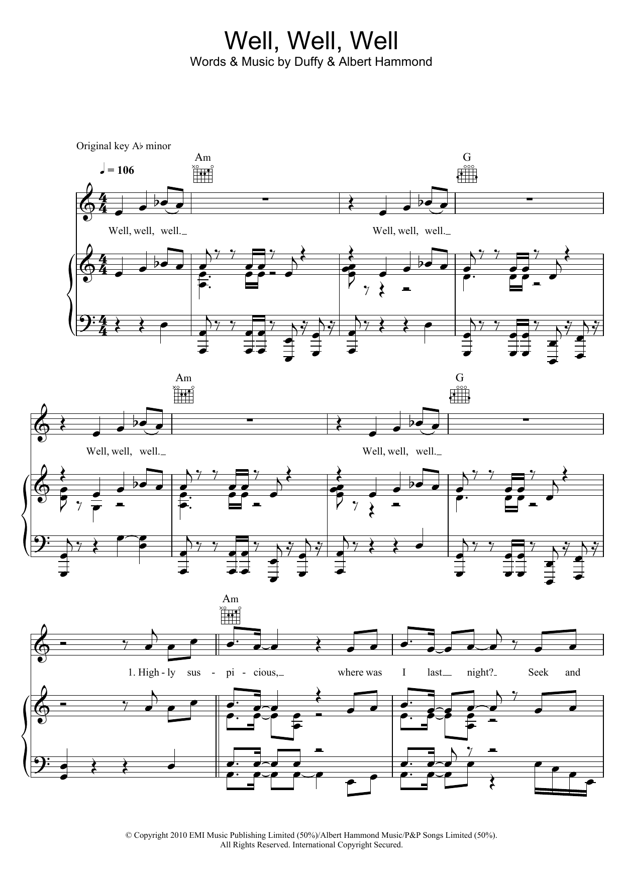 Learn to play Duffy Well, Well, Well sheet music for Piano, Vocal & Guitar Chords in minutes. Price: 7.8900$ Duffy Well, Well, Well sheet music notes and chords arranged for Piano, Vocal & Guitar Chords