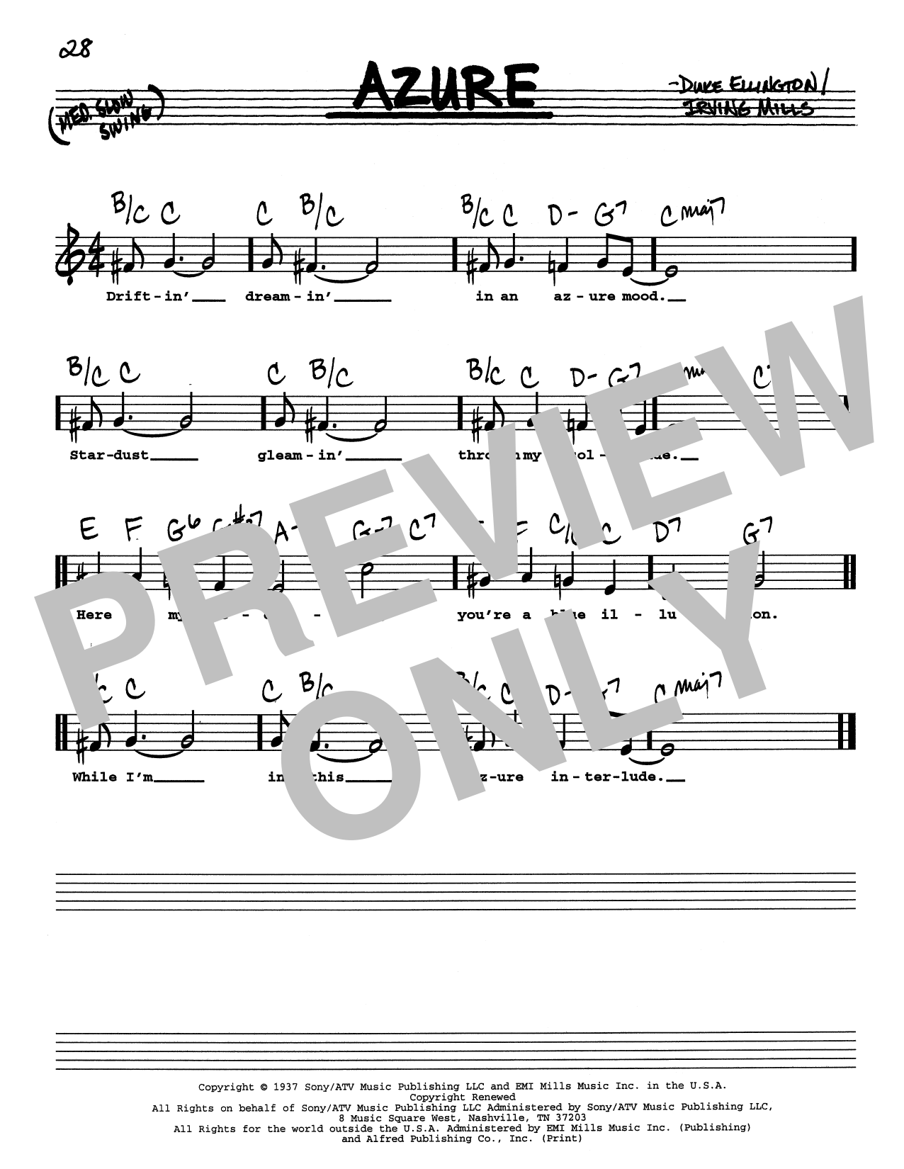 Learn to play Duke Ellington Azure (Low Voice) sheet music for Real Book – Melody, Lyrics & Chords in minutes. Price: 5.9900$ Duke Ellington Azure (Low Voice) sheet music notes and chords arranged for Real Book – Melody, Lyrics & Chords