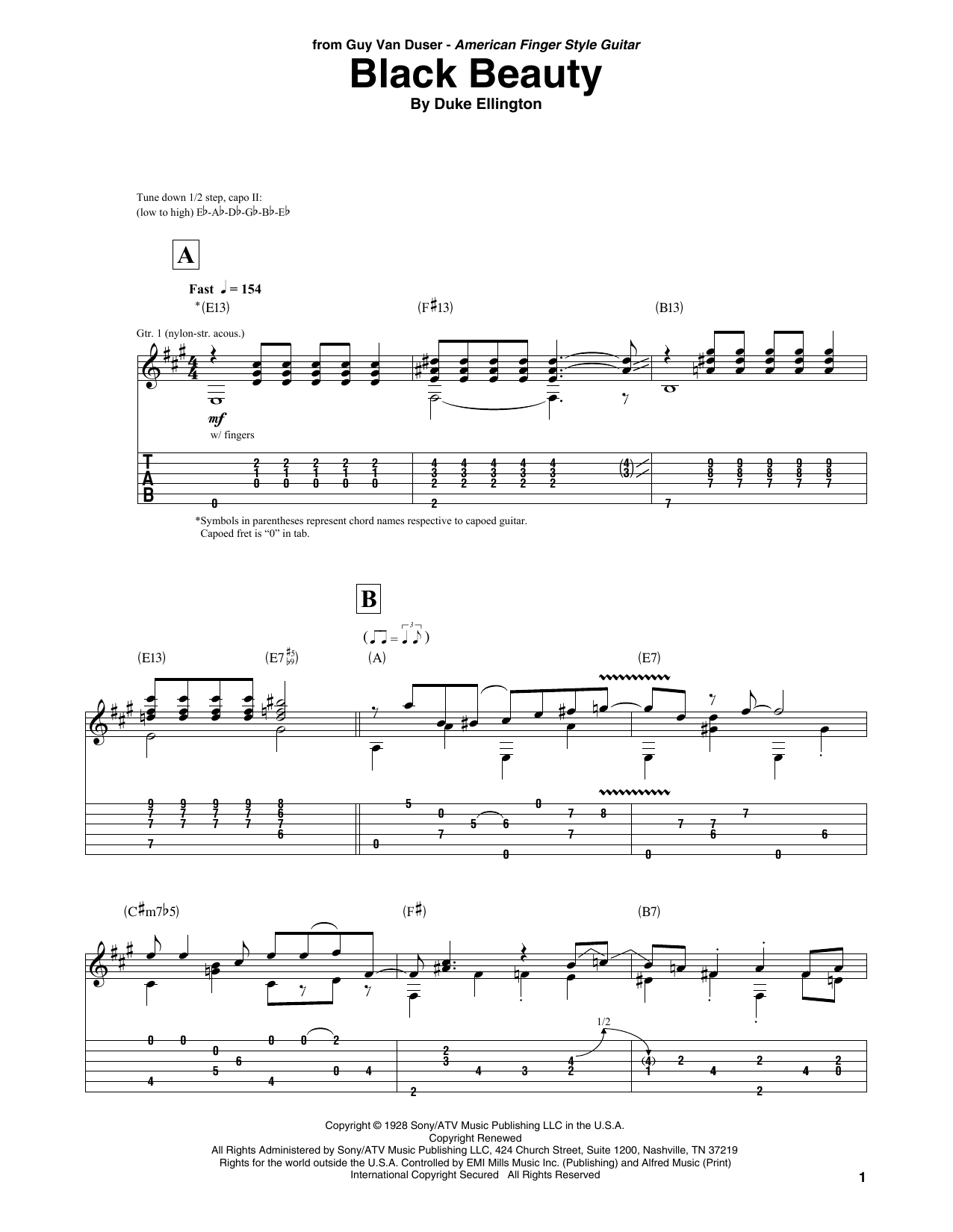 Learn to play Duke Ellington Black Beauty sheet music for Solo Guitar in minutes. Price: 7.8900$ Duke Ellington Black Beauty sheet music notes and chords arranged for Solo Guitar