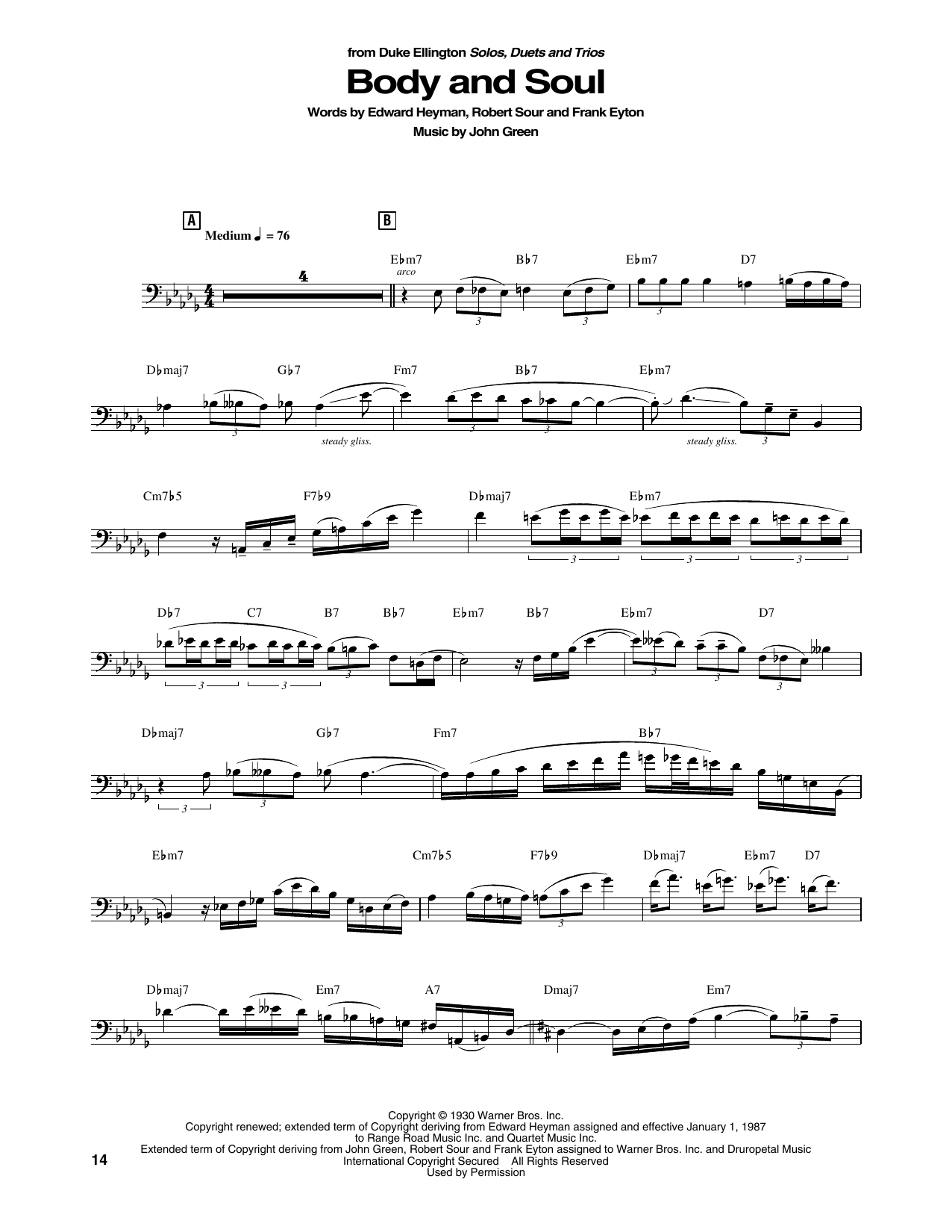 Learn to play Duke Ellington Body And Soul sheet music for String Bass Transcription in minutes. Price: 5.9900$ Duke Ellington Body And Soul sheet music notes and chords arranged for String Bass Transcription