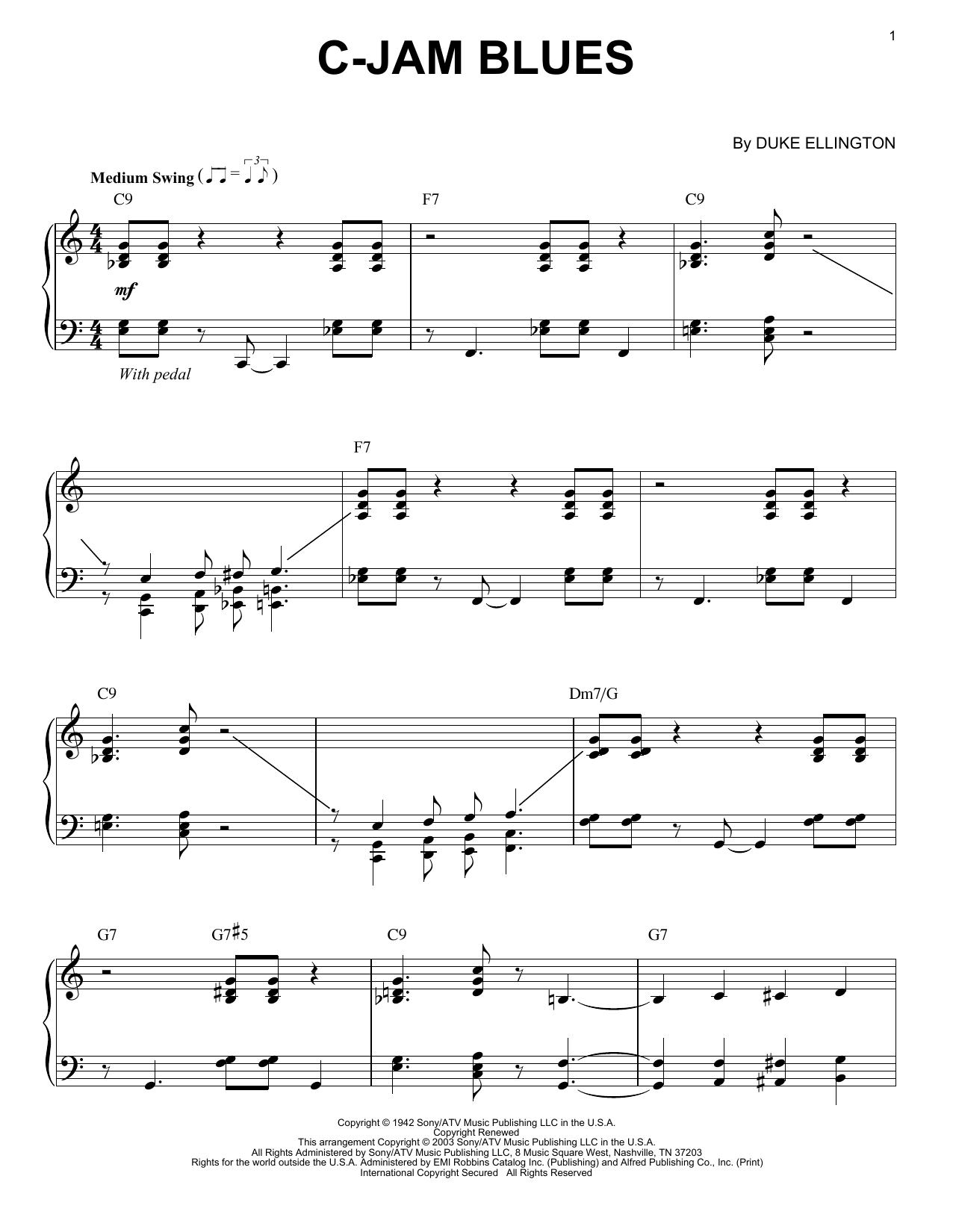 Duke Ellington C-Jam Blues sheet music notes and chords. Download Printable PDF.