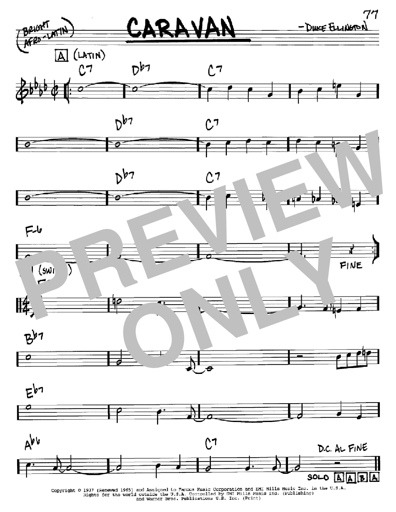 Duke Ellington Caravan sheet music notes and chords. Download Printable PDF.